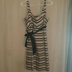 Black and tan striped maternity dress